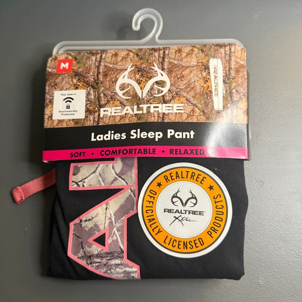 RealTree Women's Medium Black w/ Camoflauge Logo Relaxed Fit Sleep Pant - NWT